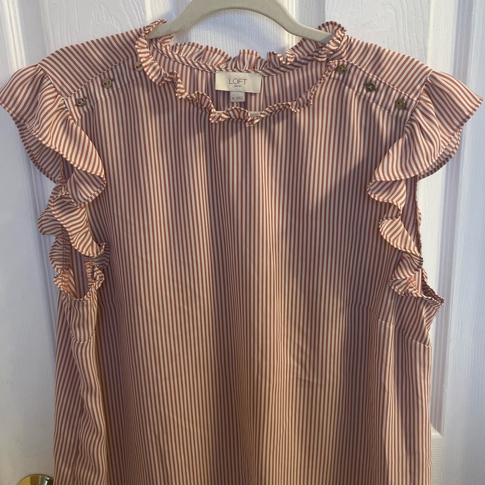 LOFT Red and White Ruffle Top